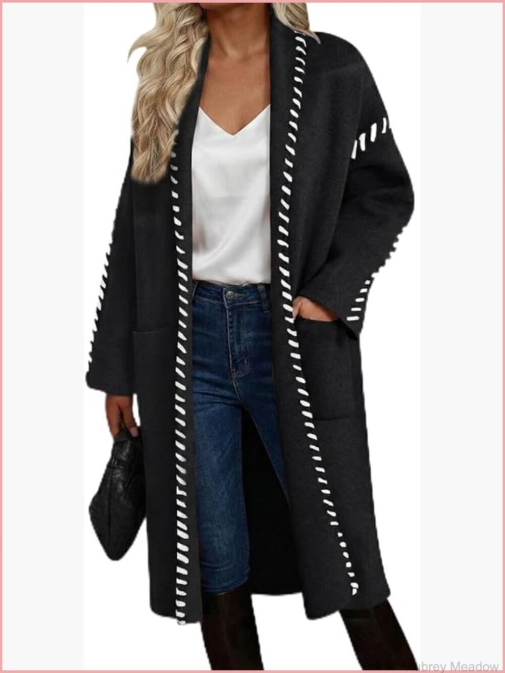 Oversized Chunky Long Cardigan with Pockets Open Front Knit Coat
